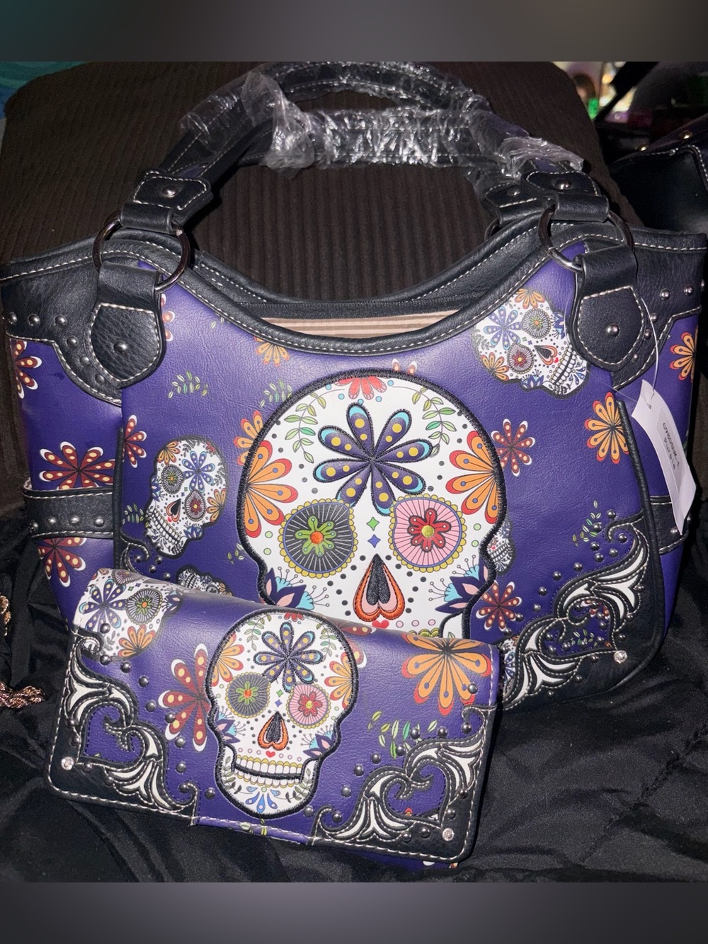 Purple Day of the Dead - Dia de Los Muertos purse & wallet set. New